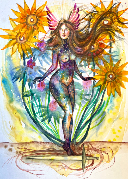 Original watercolor painting: Burying The Sword