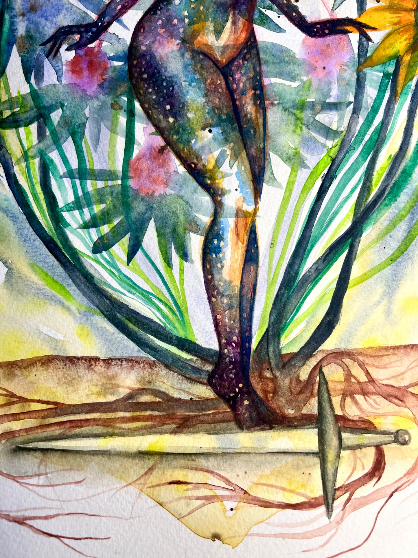Original watercolor painting: Burying The Sword