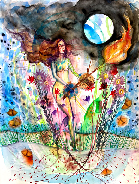 Original watercolor painting: Secrets Of The Night