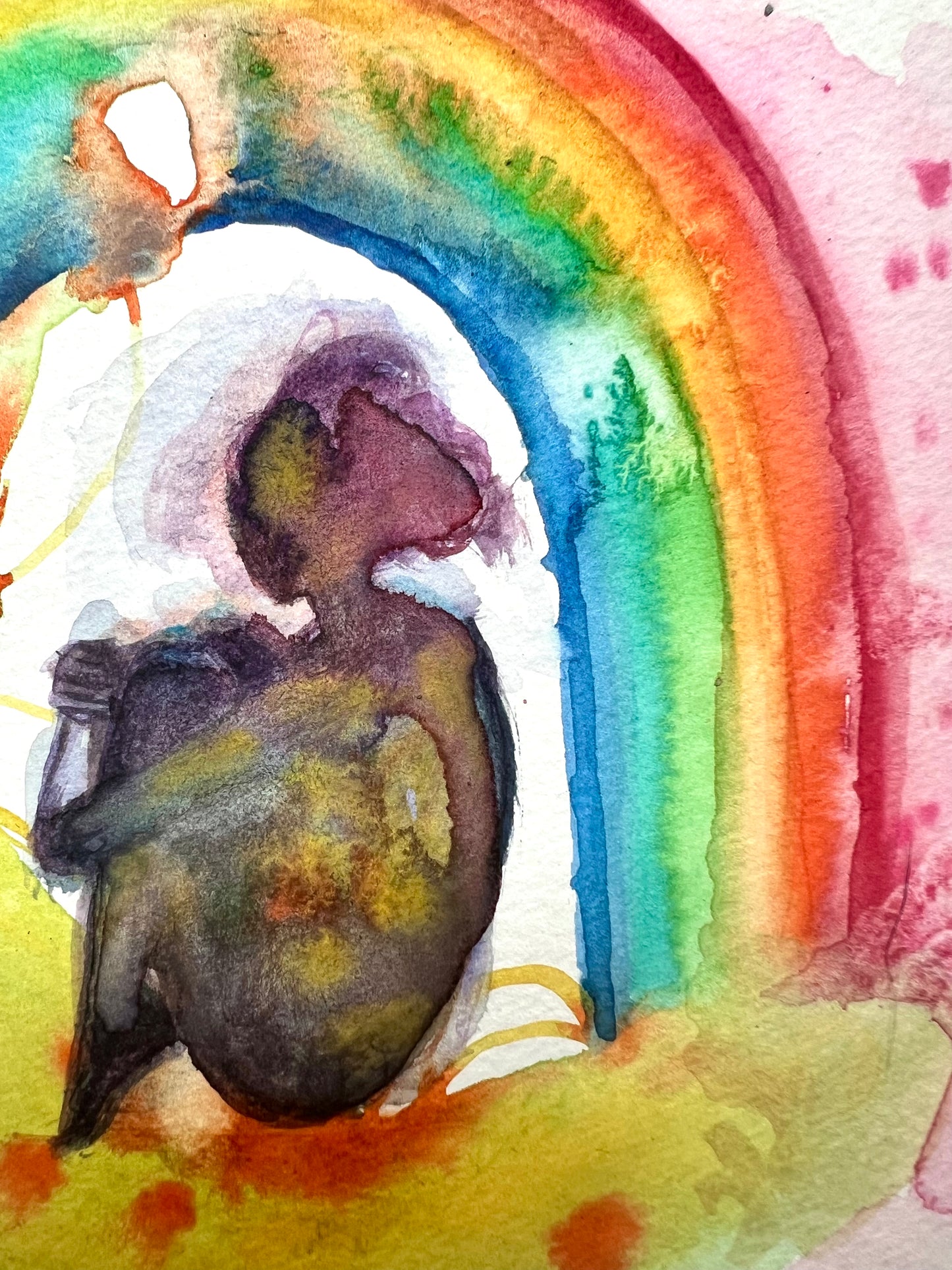 Original watercolor painting: Somewhere Under The Rainbow