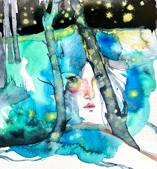 Original watercolor painting: Night Magic