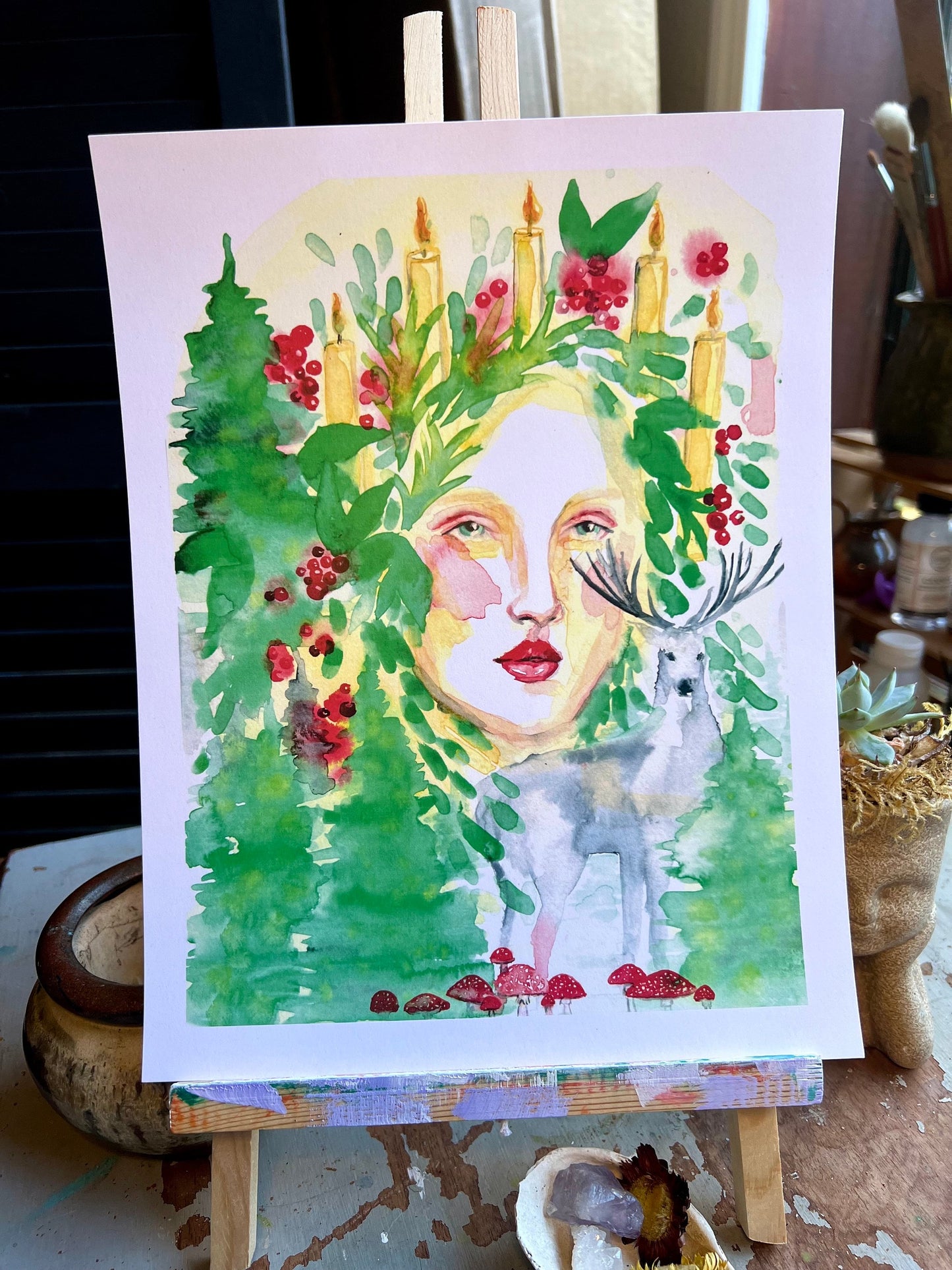 Original watercolor print: Blessed Yule