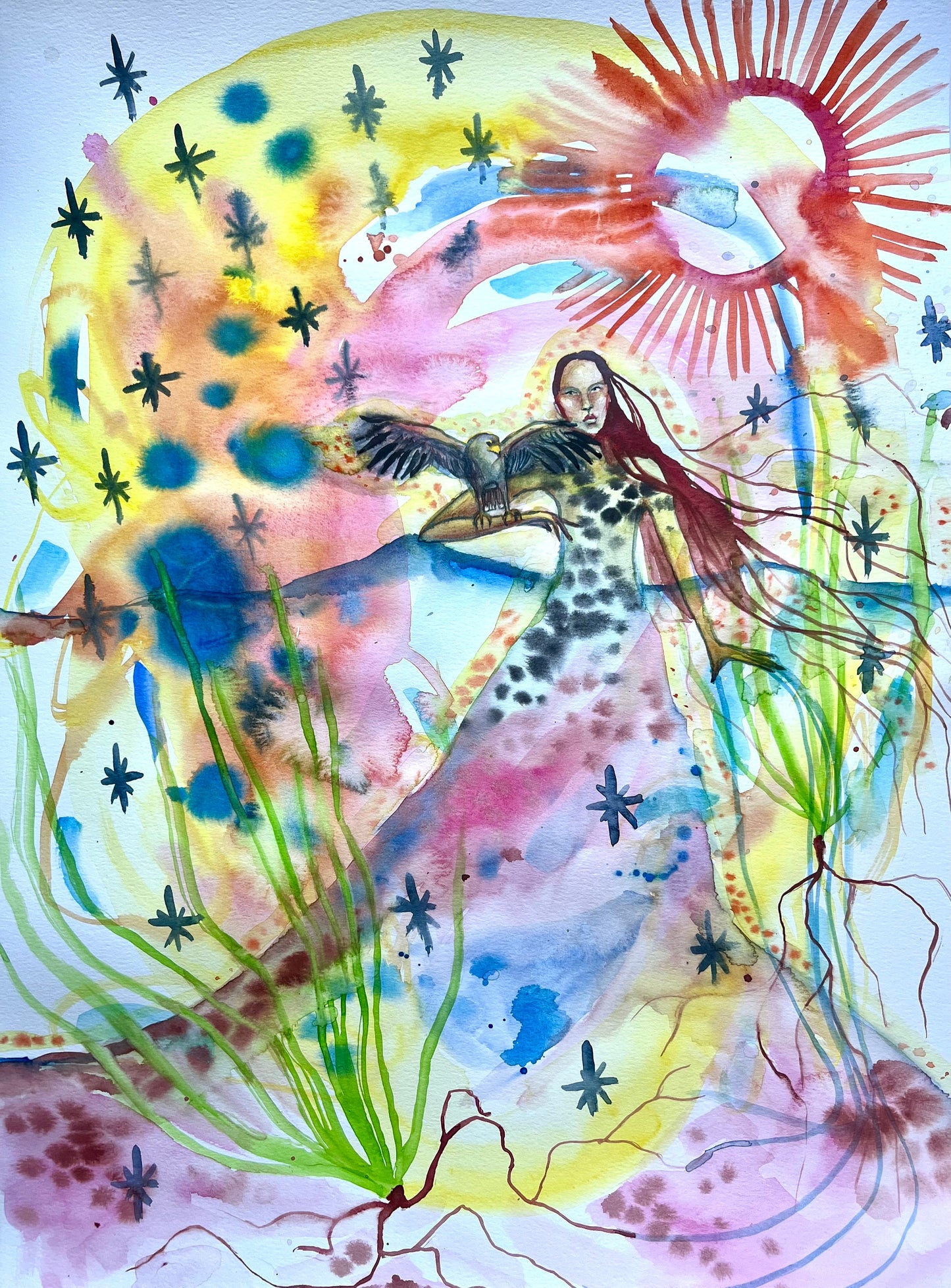 Original, watercolor, painting: All The Stars Shine Upon Me